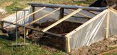 A small cold frame. I built it in one day. Size: 3 x 4 m. Covered with UV proof plastic.